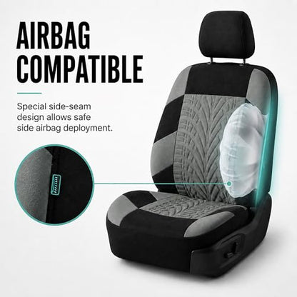 FH Group Full Set Travel Master Car Seat Covers, Airbag and Split Rear Car Seat Cover Universal Fit Interior Accessories for Cars Trucks SUV, Automotive Seat Covers, Gray - color: Gray, style: Full Set