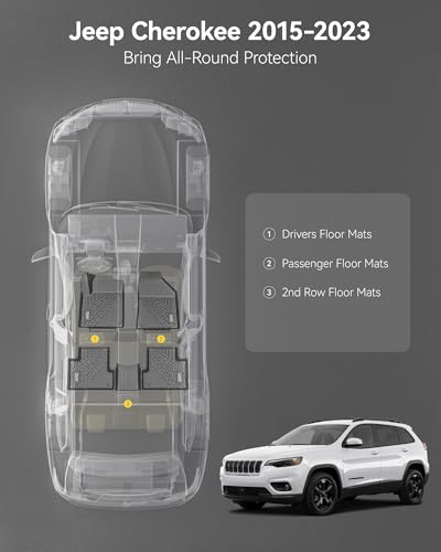 3W Floor Mats Fit for Jeep Cherokee 2015-2023 TPE Floor Liner 1st and 2nd Row Full Set Car Mats, Black (NOT for Grand Cherokee) - size: Jeep Cherokee 2015-2023 Floor Mats