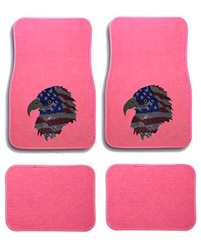 Universal Fit Front/Rear 4-Piece Full Set Crystal Bling Rhinestone Design Studded Carpet Car SUV Truck Pink Floor Mats - 4 Pcs Set (Eagle Face-Pink) - color: Eagle Face-Pink