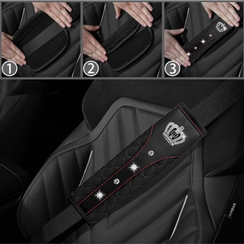 NBTEPEM 6 PCS Bling Car Accessories Set, Leather Steering Wheel Covers Universal 14.5-15 inch, Center Console Cover, Seat Belt Cushion, Cup Holder Coaster (Black) - color: Black