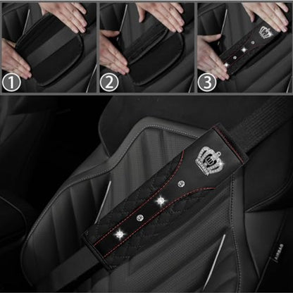 NBTEPEM 6 PCS Bling Car Accessories Set, Leather Steering Wheel Covers Universal 14.5-15 inch, Center Console Cover, Seat Belt Cushion, Cup Holder Coaster (Black) - color: Black