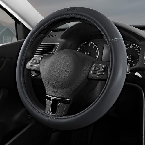 Skechers Memory Foam Steering Wheel Cover,Grade Protein Leather Steering Wheel Cover,Universal Anti-Slip Fit 14" 1/2-15" Car Wheel Cover for Men Women Fit Suvs,Vans,Sedans,Car,Trucks,Grey - color: Grey