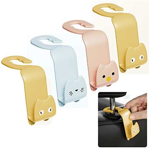 Fashion Car Seat Back Organizers, 4 Pack Universal Headrest Hooks, Bag Holder, Automobile Seat Back Hanger for Purse Bags and Coats (Random Color)