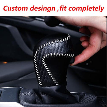 XITER for Genuine Leather Gear Shift Knob Cover Car Protect Accessories Case for Toyota Camry 2018-2026 (Carbon Fiber) - color: Carbon fiber White Stitches