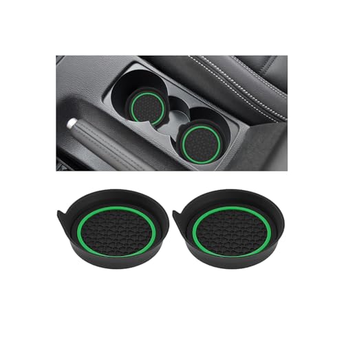 2PCS Car Cup Holder Coaster, Silicone Non-Slip Vehicle Cup Recessed Mats, Waterproof ＆ Sift-Proof Automotive Interior Insulation Drink Insert Pads, Universal Fit (Green/Black) - color: Green/Black