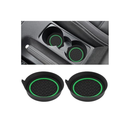 2PCS Car Cup Holder Coaster, Silicone Non-Slip Vehicle Cup Recessed Mats, Waterproof ＆ Sift-Proof Automotive Interior Insulation Drink Insert Pads, Universal Fit (Green/Black) - color: Green/Black