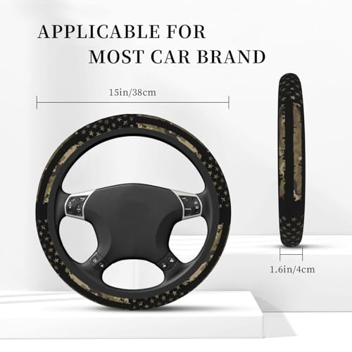 Camo American Flag Neoprene Steering Wheel Cover for Men Women Anti-Slip Elastic Steering Wheel Protective Cover 15in Universal Car Accessories Fit Cars, SUVs, Auto - color: Camo American Flag