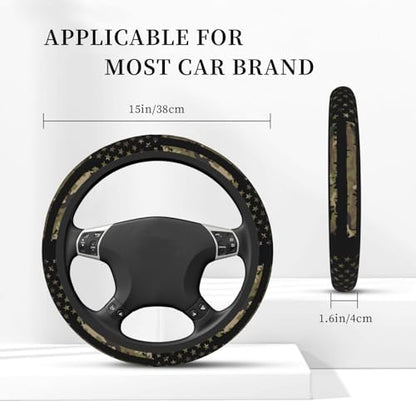 Camo American Flag Neoprene Steering Wheel Cover for Men Women Anti-Slip Elastic Steering Wheel Protective Cover 15in Universal Car Accessories Fit Cars, SUVs, Auto - color: Camo American Flag