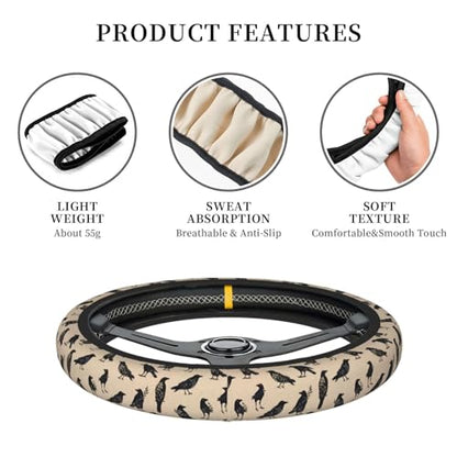 Goth Raven Elastic Steering Wheel Cover Non-Slip Breathable Steering Wheel Protector Fit Auto, SUVs, Truck - color: Goth Raven