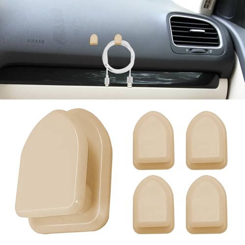 5PCS Car Dashboard Mini Hooks, Car Key Holder, Multifunctional Auto Dashboard Hook, Universal Interior Auto Accessories Self Adhesive Backseat Hanger for Key, Mask, Charging Cable - color: Beige