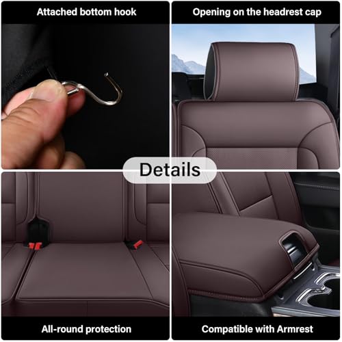 Coverado Chevy Silverado Seat Covers, Leather Car Seat Covers Custom Fit for Chevy Silverado GMC Sierra 2014-2018 1500, 2015-2019 2500HD 3500HD (Full Set, Brown) - color: Brown, size: FullSet(2014-2018)