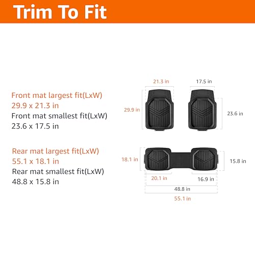 Amazon Basics 3-Piece All-Weather Heavy Duty, Full Set PVC Floor Mats for Universal Fit in Cars, SUVs, and Trucks, Black, Trim to Customize - style: Heavy Duty PVC