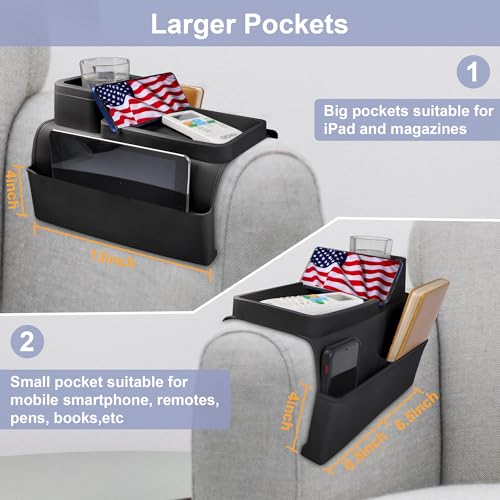 Couch Cup Holder Tray,Silicone Couch Arm Cup Holder,Couch Arm Organizer for Sofa Drinks/Phone/Remote/Snacks,Couch Armrest Recliner Armchair Caddy - Black - color: Black