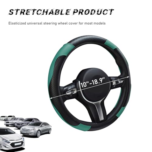 povtii Car Steering Wheel Cover, 15 Inch Leather Breathable Auto Steering Wheel Protector, Comfortable Non-Slip Vehicle Steering Wheel Covers, Universal Car Accessories (Dark Green, with Lining) - color: Dark Green, With Lining