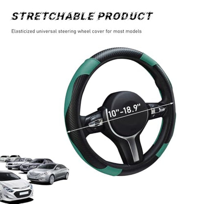 povtii Car Steering Wheel Cover, 15 Inch Leather Breathable Auto Steering Wheel Protector, Comfortable Non-Slip Vehicle Steering Wheel Covers, Universal Car Accessories (Dark Green, with Lining) - color: Dark Green, With Lining