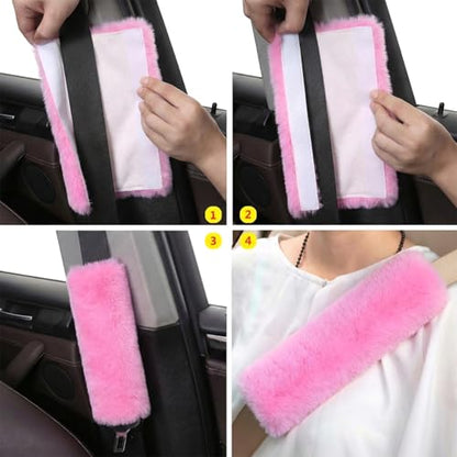2-Pack Soft Plush Seatbelt Covers for Kids - Comfortable Pink Seat Belt Cushion for Newborns - Car Seat/Stroller Strap Accessories - Enhanced Driving Comfort & Protection (Pink)