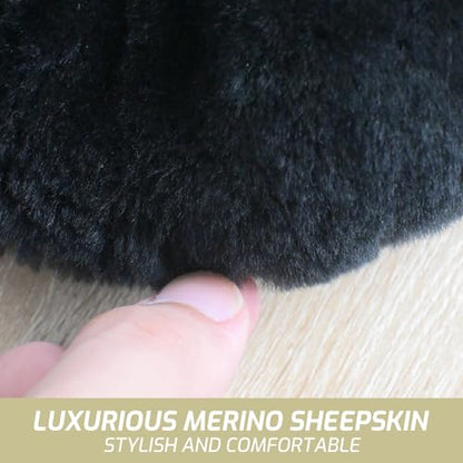 AEGIS Cover Sheepskin Steering Wheel Cover Premium Luxury AUS Genuine Merino Wool All-Season Non-Slip for Cars Fits 14.5-15.5" Wheels (Black) - color: BB