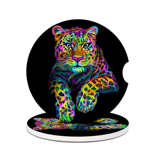 Car Cup Holders Coasters - Colorful Leopard Absorbent Ceramic Coaster, Drink Cup Holder Coasters, Auto Interior Accessories for Women & Men Pack of 2 - color: Leopard