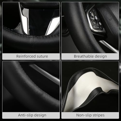 Leather Steering Wheel Cover, Anti-Slip, Safety, Soft, Breathable, Adaptable to 14.5-15 inches Steering Wheel Fit SUV Jeep Van Sedan, Car Steering Wheel Protector for Women Men,Classic Black - color: Classic Black