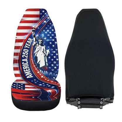 Dreaweet 250th Anniversary Car Seat Covers Front Seats Only Universal 2 Pack Statue of Liberty American Flag Print Bucket Seat Covers for SUV Trucks Sedan Patriotic Car Accessories Easy to Install - color: 250th Anniversary Statue of Liberty