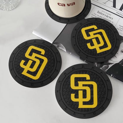 Baseball Fans Car Cup Holder Coasters for San Diego Padres Fans, 2 Pack Padres Silicone Non-Slip Cup Mats, 2.75" Car Cup Holder Inserts for Auto Interior - color: Dpa166dr