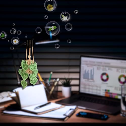 ROFIGL Handmade Crochet Hanging Car Air Freshener- Lifelike Green Pothos for Hanging with 12ml Thick Refillable Glass Diffuser Bottle, Suitable Decor for Car Rearview Mirror, Home & Wellness Spaces - style: Green Pothos