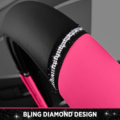 Road Comforts Leather Steering Wheel Cover - Made with PVC Leather - Anti-Slip, Universal Fit 14 1/2 inches to 15 inches - Hot Pink - color: Hot Pink