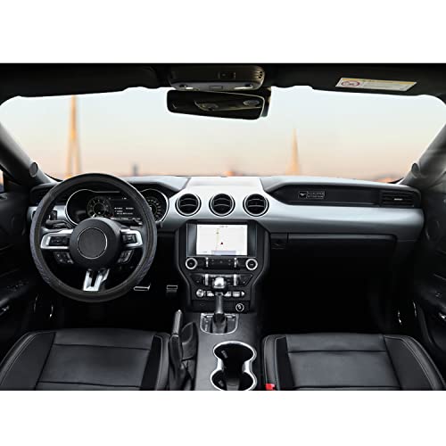 Car Steering Wheel Cover for Ford Escape,Explorer,Fusion,Focus,Bronco,Transit,Edge(Diamond Quilted - Black+Blue- Standard Size)