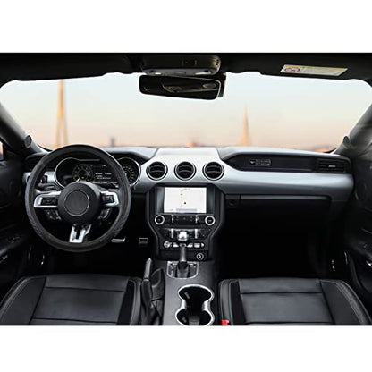 Car Steering Wheel Cover for Ford Escape,Explorer,Fusion,Focus,Bronco,Transit,Edge(Diamond Quilted - Black+Blue- Standard Size)