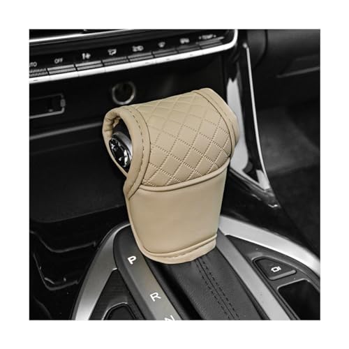 Car Gear Shift Knob Cover, Leather Vehicle Gear Shifter Stick Protector, Anti-Slip Automotive Interior Shifting Lever Decoration Accessories, Universal for SUV, Truck, RV（Beige） - color: Beige