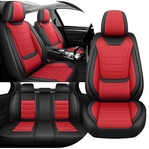 Car Seat Cover Full Set for Mercedes Benz GLA 250 Seat Covers 2017-2025, Nappa Leather Waterproof Seat Covers For Cars, Airbag Compatible, Universal Automotive Seat Covers(Standard Full Set/Black Red) - color: Black&Red, size: Full Set Standard