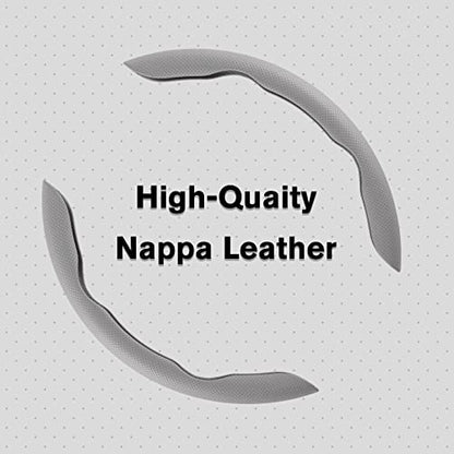 Nappa Leather Steering Wheel Cover - Universal 99% Segmented Steering Wheel Protector (Grey), 2PCs