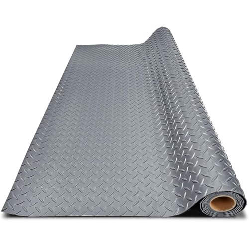 Garage Floor Mat, PVC Flooring Roll Thickened Garage Mats, Heavy Duty Parking Mat Waterproof Nonslip Floor Protector for Car, Trailer, SUV, Basement, Gym (Grey) (8 Feet x 12 Feet)