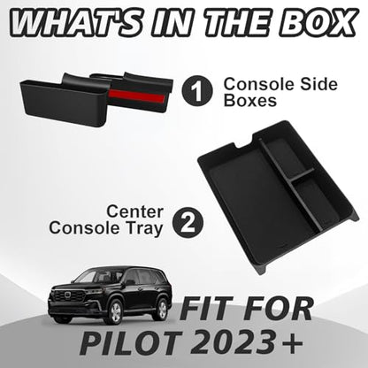 Muslogy For 2023+ Pilot Center Console Organizer & Shifter Storage Box Compatible with 2026 2025 2024 2023 Honda Pilot ABS Material Console Side Organizer Left & Right Set Console Inserts Storage - size: Center Console & Shifter Organizer