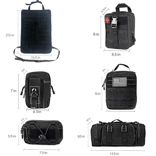 Universal Tactical Front Seat Back Organizer with 5 detachable Molle Storage Bag/Hanger Bag,Applicable to all vehicle (Black)