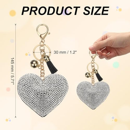 PATIKIL Rhinestone Keychains for Women, Cute Bling Heart Shape Purse Charm for Bag Handbags Car Keys - color: Gold-black White