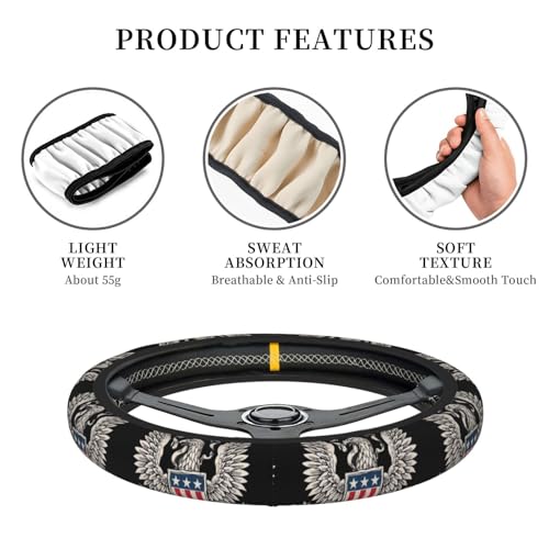 Car Steering Wheel Cover with Anti-Slip Lining, Universal 15 inch Wheel Cover, Fashion Car Interior Accessories for Women Men - Bald Eagle - color: Bald Eagle