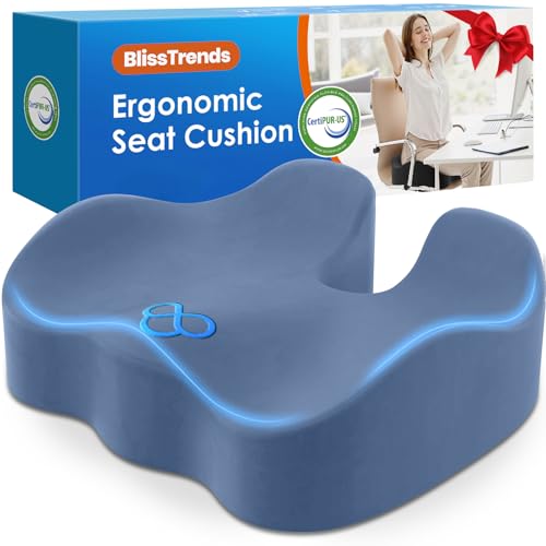 BlissTrends Seat Cushion,Thick Memory Foam Cushions for Office Chair, Car Seat, Airplane, Relieving Pressure Tailbone Sciatica Back Pain for Office Workers, Car Drivers 4.7in Thick LightBlue - color: Light Blue, size: Large
