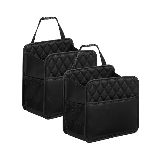 LXUNYI Car Organizer Back Seat, 2 Pack Waterproof Pu Leather Car Seat Storage Bag Large Foldable Universal Hanging Car Seat Back Organizer for Kids & Adults with Cup Holders Car Travel Accessories - color: Black 2Pack Large