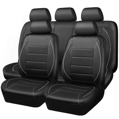 CAR PASS Universal Reflect Piping Leather Car Seat Cover, Fit for suvs,Van,Trucks,Airbag Compatible,Inside Zipper Design and Reserved Opening Holes (Full Set, Black and Grey) - color: Full Set Black Grey