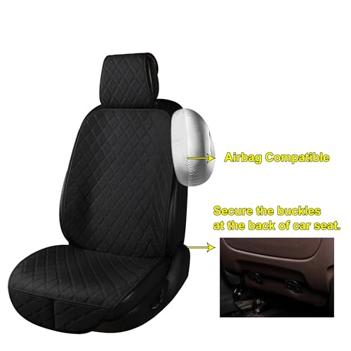 ENOGE Linen Car Seat Covers Front Seat Covers Breathable Cloth Fabric Car Seat Protector Universal Fit Most Automotive, Van, SUV, Trucks (Black, 2 Front) - color: Linen-Black-2