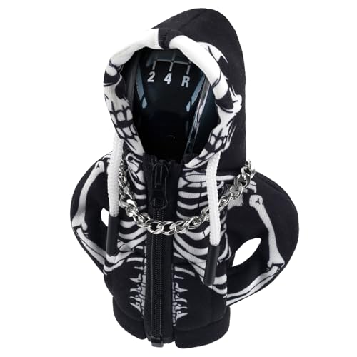 Car Gear Shift Hoodie,Halloween Skull Car Gear Shift Cover,Skeleton Shifter Hoodie with Zipper,Shift Knob Hoodie,Automotive Interior Shifter Knob Cover Decoration Accessories for SUV, Sedan, Truck