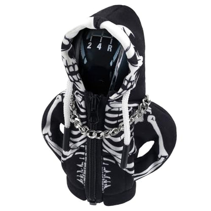 Car Gear Shift Hoodie,Halloween Skull Car Gear Shift Cover,Skeleton Shifter Hoodie with Zipper,Shift Knob Hoodie,Automotive Interior Shifter Knob Cover Decoration Accessories for SUV, Sedan, Truck