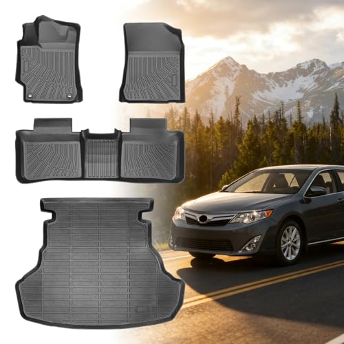 Floor Mats for Toyota Camry 2012 2013 2014 2015 2016 2017, Custom Fit Camry LE SE XLE XSE Hybrid LE SE XLE, 1st & 2nd & Cargo Liner, TPE Anti-Slip Waterproof 2012 Camry Floor Mats Car Accessories - style: 10)2012-2017|Camry|Floor&Cargo Mats