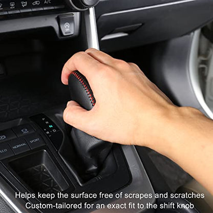 for Toyota RAV4 2019-2025 Gear Shift Knob Cover, Genuine Leather Interior Protective Gear Shift Trim for Toyota Highlander 2020-2026 - Black Trim - color: Leather Black trim
