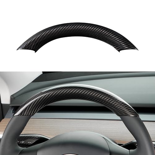 JSWAN Real Carbon Fiber Steering Wheel Cover for Tesla Model 3 2017 to 2023 Model Y 2020 to 2024 Steering Wheel Cover Steering Wheel Wrap Protector Interior Accessories (Bright Black Upper Part)