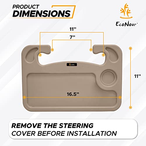 EcoNour 2 in 1 Car Steering Wheel Desk (Beige) | Steering Wheel Tray for Laptop, Eating, Drinks | Rectangular ABS Car Tray with Pen Holder & Cup Holder - size: Medium-Beige