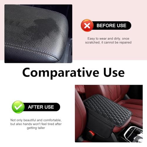 Car Arm Rest Cover, Thin Center Console Driver Elbow Support Cushion with Side Storage Pocket, Scratch-resistant Protective Pad, Interior Accessory for Most Cars Trucks Vans (Black)