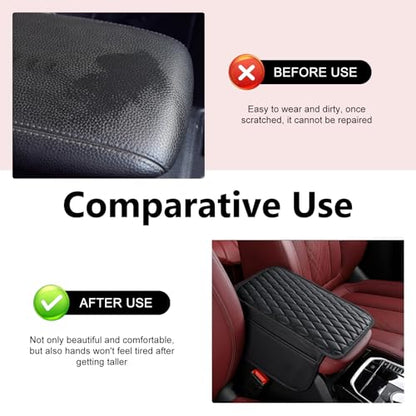 Car Arm Rest Cover, Thin Center Console Driver Elbow Support Cushion with Side Storage Pocket, Scratch-resistant Protective Pad, Interior Accessory for Most Cars Trucks Vans (Black)