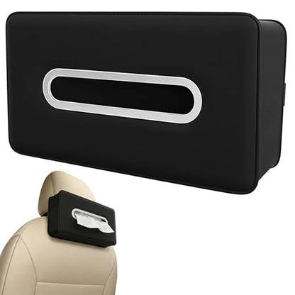 Upgraded Car Tissue Holder, Premium PU Leather Backseat Tissue Case Holder for 100-150 Regular Size Tissues,Foldable Tissue Holder 9.45 × 5.24 × 3.54 in, Black